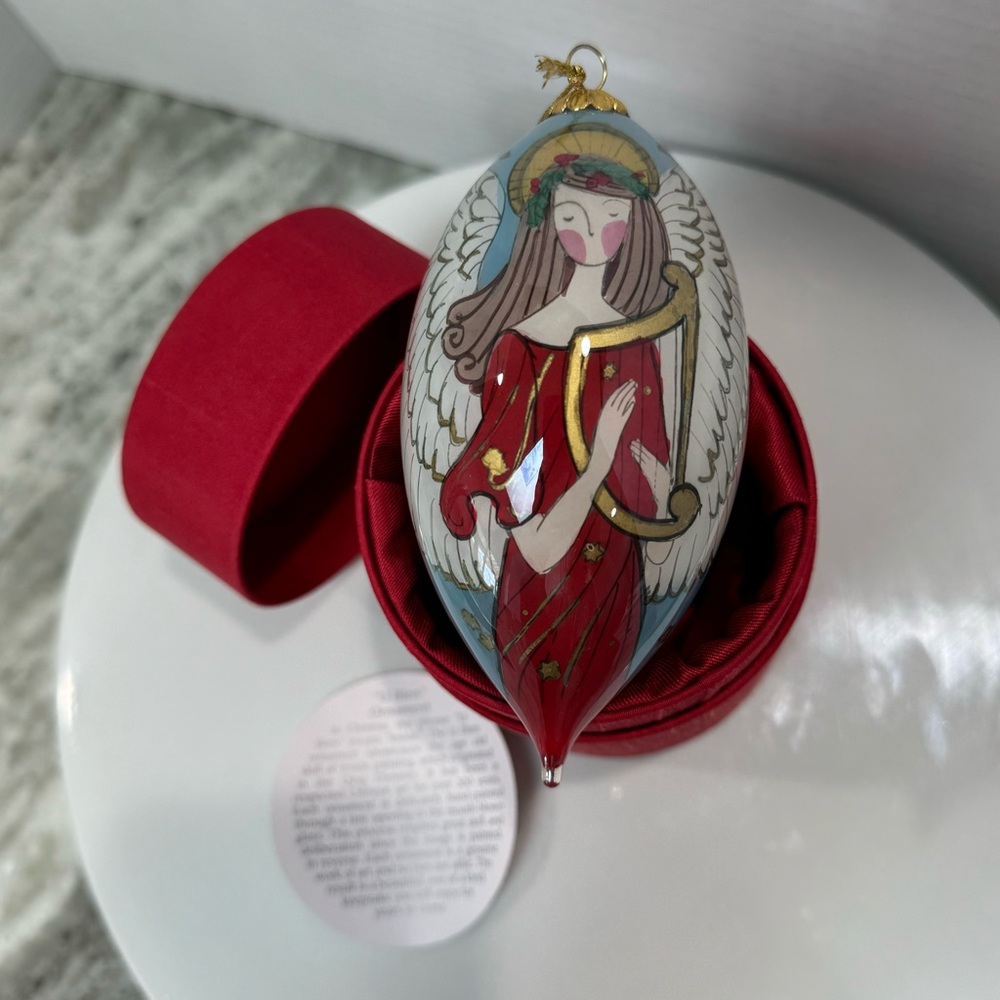Pier 1 Li Bien Glass Ornament Angel Tear Drop Hand Blown / Hand Painted In Box
